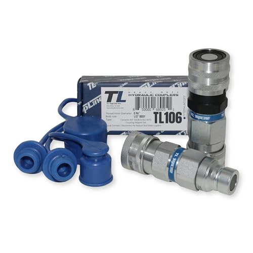 Image of 1 /2 inch Flat Face to Ag Style Hydraulic Quick Connect Coupler Adapter Set | Heavy-Duty | ISO 16028 to ISO 5675 | 5076 PSI | Zinc Plated | Dust Caps Included | Fits Bobcat, John Deere, CAT | Model TL106