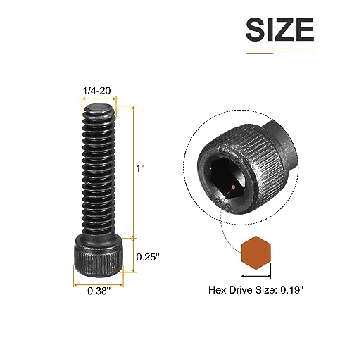 DTGN 1/4-20x1" Socket Head Cap Screws Bolts, 25Pcs 12.9 Grade Alloy Steel, Machine Hex Socket Screw, Hex Drive - Image 2