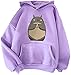 Produktbild Totoro-Muster Kapuzenpullover Winter Warm Langarm Hoodie Einfarbig Pullover Outerwear Sweatshirt Casual Sweatjacke Mit Tasche,Lila,M