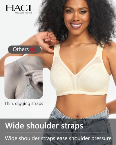 Image of HACI Women Minimizer Bra Full Coverage Everyday Wirefree Unpadded Plus Size