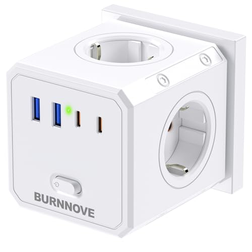 BURNNOVE Cubo Enchufe 8 en 1 Ladron Enchufes 4000W Cubo Enchufes Múltiples Pared con...