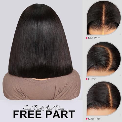 Ready to Go Glueless Wig 200% Density Brazilian Virgin Human Hair Wig Pre Cut 5x6 Lace Front Wigs for Black Women Upgraded Pre Plucked Bleached Invisible Knots Bob Wig Human Hair Natural Black Color - Image 3