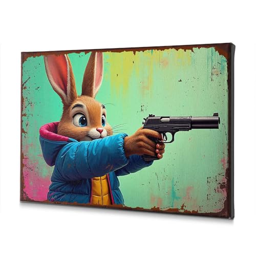 Tableau lapin pistolet 30x40 cm sur toile idée cadeau créatif