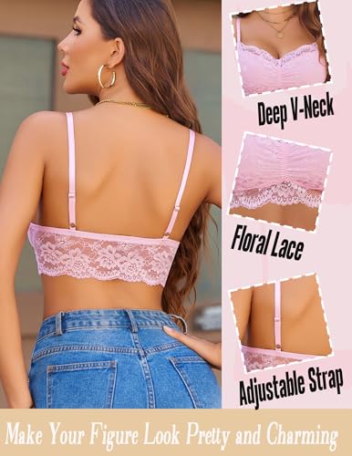 Image of Avidlove Lace Bralette for Women V Neck Cami Tank Y2k Camisoles Adjustable Spaghetti Strap Crop Top Non Padded