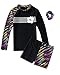 Girls Long Sleeve Swimsuits 2 Pieces Set Rash Guard Swimwear Quick Dry Surfing Wetsuit for Kids Bathing Suit 5-16 Years Black