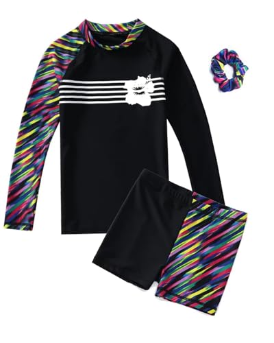 Image of Girls Long Sleeve Swimsuits 2 Pieces Set Rash Guard Swimwear Quick Dry Surfing Wetsuit for Kids Bathing Suit 5-16 Years