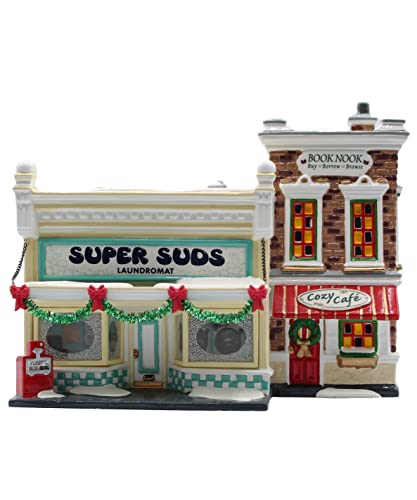 Edificio iluminado Dept. 56 Super Suds Laundromat de cerámica en miniatura 2