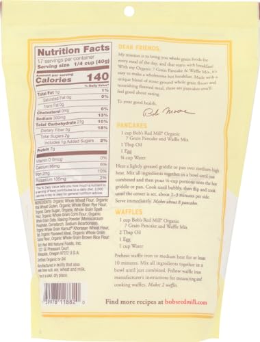 Bob's Red Mill Organic 7 Grain Pancake & Waffle Mix 24 oz (Two Pack) - Multigrain Organic Pancake and Waffle Mix - Double Pack Pancake and Waffle Mix (Two 24 oz resealable bags) - image 3