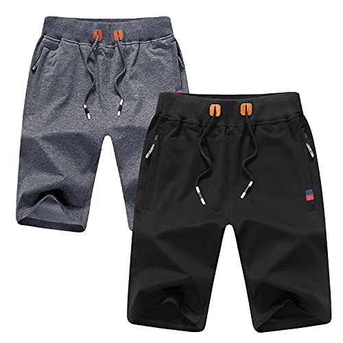 IRELIA 2 Pack Boys Shorts Drawstring Elastic Waist Zipper Pockets Black Gray XS - image 1