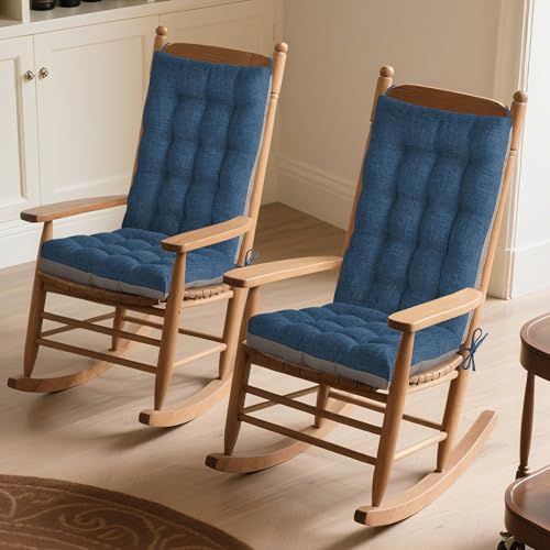 MineCozy Rocking Chair Cushion Indoor 2 Pack Extra Large Rocking Chair Pads High Back Non Slip Textured Set of Seat Back Cushion with Ties for Wooden Rocker 20x20 Inch Navy