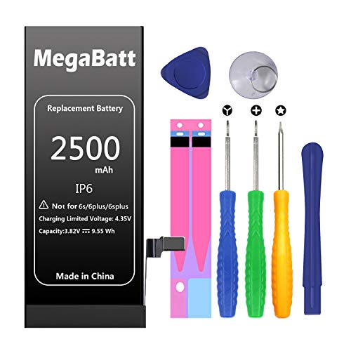 MegaBatt Battery for iPhone 6 only, 2500mAh large capacity 0 cycle replacement battery