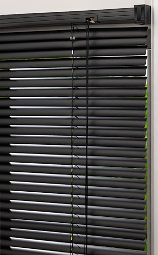 Image of Lister Cartwright 25mm PVC Venetian Blinds Windows Blind Easy Fit Child Safety Included (Black, 60 cm Width x 160 cm Drop)