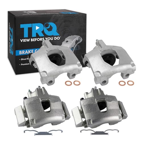 Image of TRQ Front and Rear Brake Caliper Set Zinc Coated Brackets Compatible with 2001-2007 Chrysler Town and Country 2001-2007 Dodge Caravan Grand Caravan
