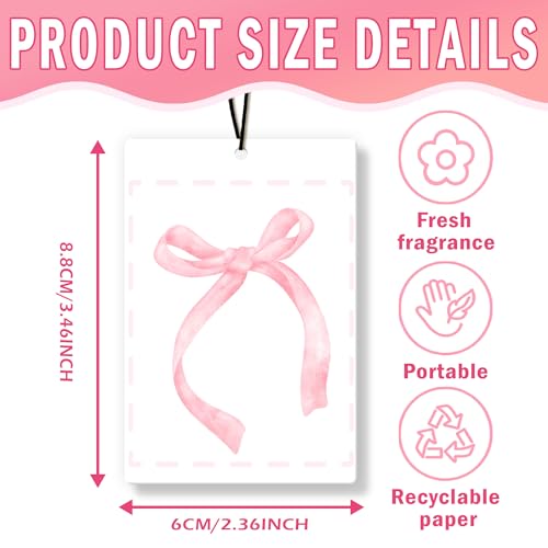 Image of Coquette Pink Bow Car Air Freshener 4Pcs, Girly Car Accessories for Women Teen Girls, Preppy Air Freshener for Car Interior Closet Drawer Books, Preppy Pink Cherry CarMirror Decor Hanging