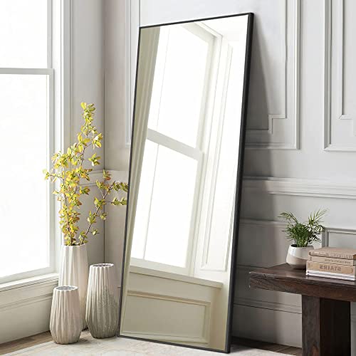 Image of NeuType 59 inchx16 inch Full Length Mirror with Standing Holder Aluminum Alloy Frame Floor Mirror Wall-Mounted Mirror for Living Room, Bedroom, Hanging or Leaning Against Wall, Black (with Stand)