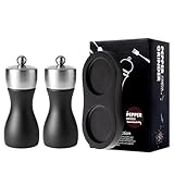 Rozhuhro Juego de molinillos de Sal y Pimienta Madera Negra, Juego de saleros y pimenteros manuales Madera de Roble de 20 cm con Grosor Ajustable, molinillos de Especias Recargables,5寸b