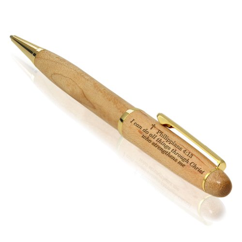 Stylo en bois précieux gravé Kate Posh Philippians 4:13 artisanat de qualité supérieure