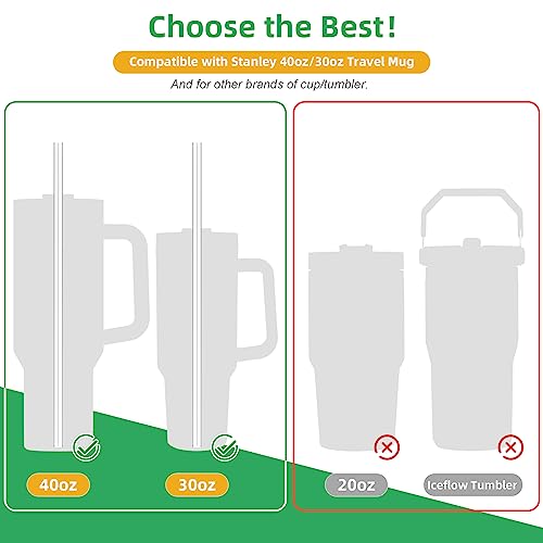 Musiwanna Replacement Glass Straws Compatible with 30/40oz Stanley Cup, 8Pcs 31cm/12in Long 1cm Diameter Straw Set with 2Pcs Brush, Extra Long Drinking Glass Straws for Stanley 0.89 L/1.2L Cup