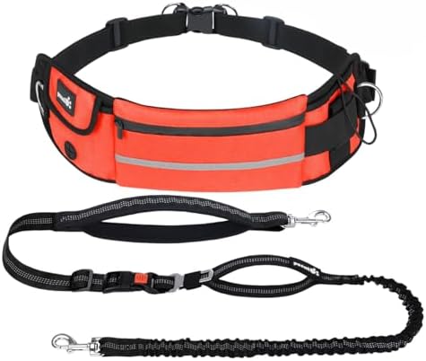 Pecute Joggingleine Hunde mit Bauchgurt, Hundeleine für Große bis zu 50kg | laufgurt hunde joggen Mittelgroße Hundes, Leine Hund mit Bauchtasche, Elastische Laufleine, Dog Leash Ha