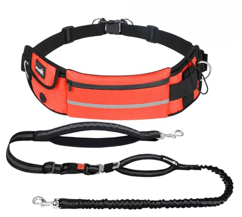 Pecute Laisse Canicross Chien,Harnais Ceinture pour Chien sans Les Mains, Laisse Réfléchissante Anti-Fuite avec Ceinture Lombaire Réglable, Harnais de...