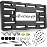 Aootf Front License Plate Bracket Holder - Universal Front Bumper License Plate Mounting Kit, 2 Drill Holes Car Tag Adapter with Anti Theft Stainless Steel Screw Bolt Caps