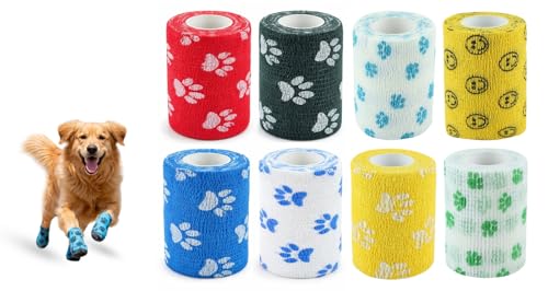 Image of Dog Bandage Cohesive Wrap for Paw & Leg | 7.5cm x 4.5m - Pack of 8 | Easy Tear, Fur Safe | Self Adhesive Elastic Vet Tape for Walking Protection, Wound Care & Licking Prevention Bandage Roll