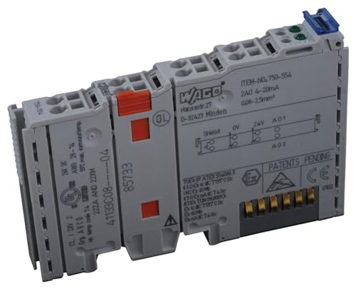 WAGO 750-554 12 BITS RESOLTUION, 2 Channel, 4-20 MA, 5 VDC, 500 V, Analog Output Module, DIN Rail MOUNTING