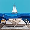 Custom Size Wall Mural White Sailboat Ocean Waves Coastal Landscape SelfAdhesive Wall Fabric Removable Wallpaper for Home Office Decor #1