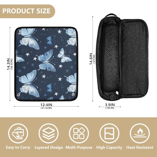 Bolso organizador Butterfly Starry Navy para herramientas de cabello como planchas, rizadores y accesorios, con tapete resistente al calor, portátil para mujeres miniatura 4