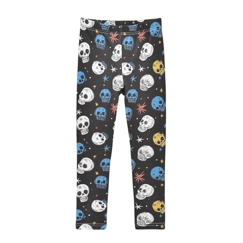 Doodle Skull Stars Girls Casual Leggings for Kids Printed Long Pant Bottoms Stretch and Soft
