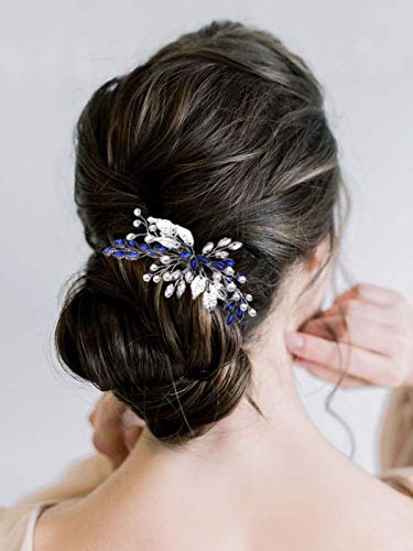 Unsutuo Bride Wedding Hair Comb Blue Rhinestone Bridal Hair Accessories For Wedding Hair Pieces For Women And Flower Girls #TOP4