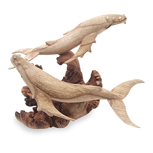 Novica Handmade Wood Sculpture Unique Whale Indonesia Nature 'Grey Whale Couple' #TOP2