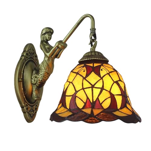 Dualbao 黄色い蝶の壁灯 アンバーイエロー レッド ステンドグラス ティファニー風壁灯ランプ、ヴィンテージ手作りの壁ライト、リビングルーム、寝室、廊下用のポーチライト階段灯,Bのサムネイル