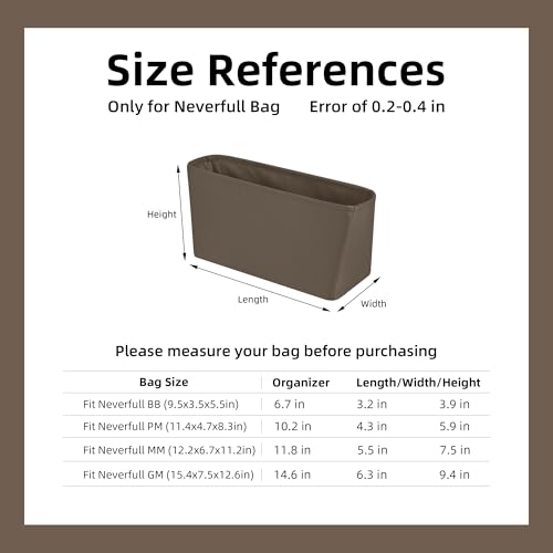 Image of DGAZ Purse Organizer Insert Fits Neverfull-Mini /PM /MM /GM Bags,Silk Bag Organizer,Luxury Handbag & Tote Shaper(PM, Etoupe grey)