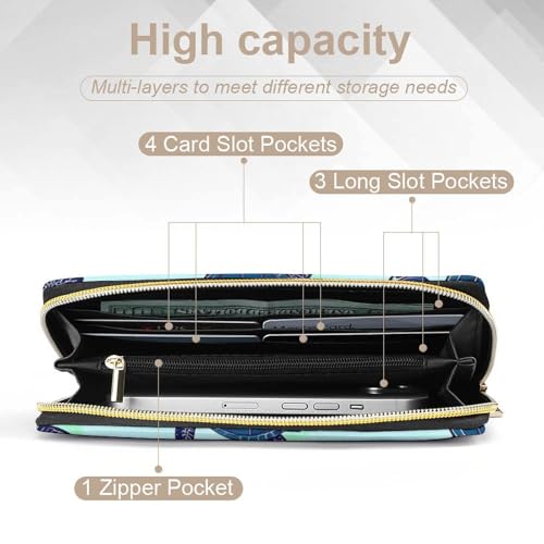 Long PU Zipper Wallet, Travel Purse Fashion Design, Huge Storage Capacity Wallet, Cute Decor Purse For Men And Women Turquoise Blue Sea Turtle4