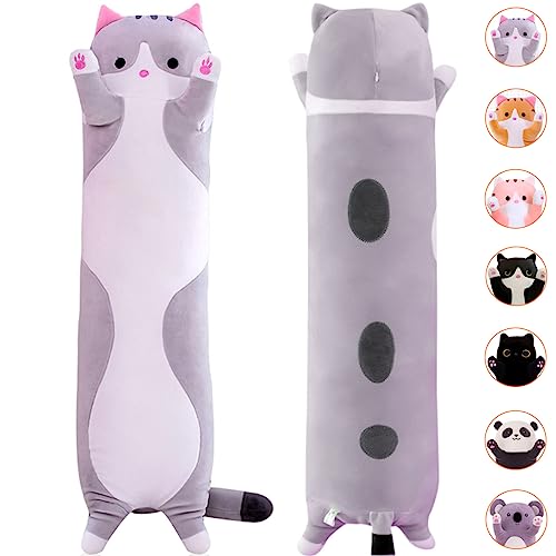 Mdxmy Long Cat Plush Pillow Cute Cartoon Cat Stuffed Animals Soft Long Body Pillow Gifts(Gray,19.68Inch/50Cm) #TOP4