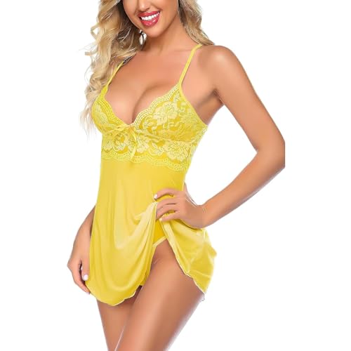 Image of Babydoll | Women's Plus Size Split Long Mesh Lingerie Dress Babydoll Chemise Sleepwear | Nightwear Sexy Above Knee Dress with G-String Panty