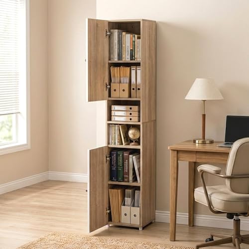 Image of Rocco Lofty Tall Storage Cabinet with Engraved Doors | Engineered Wood Sideboard with Soft-Close Hinges & Scratch-Resistant Matte Finish | Living Room Dining Bedroom (Stripes, Tall Size)
