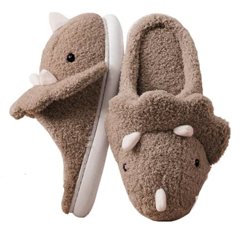 Dinosaur Women Men Plush Animal House Slippers Triceratops Cartoon Winter Slippers 2024