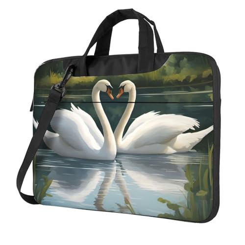 Sac pour ordinateur portable mixte avec bandoulière et motif imprimé cygnes blancs