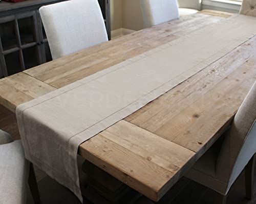 Cleverdelights Stone Hemstitch Table Runner - 16" X 108" - 55/45 Linen Cotton Blend #TOP12