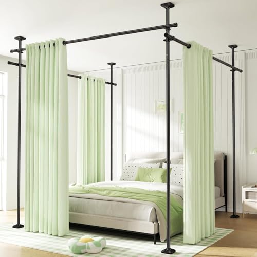 WELDUN Vertikale Gardinenstangen, sehr strapazierfähig, ohne Beschädigung durch Bohren, 122-305 cm (H) 71-380 cm (B), Schwarz