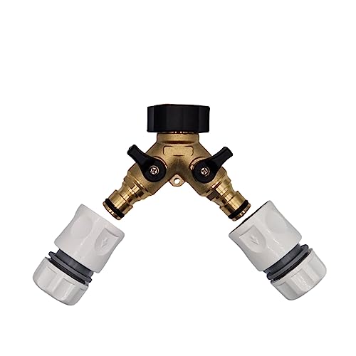 Premium Dual Tap Brass Connector Set with 2 Premium Hose end connectors for a Perfect fit with Your Garden Hoses - Hozelock Compatible. Durable 2 Way Brass Connector Splitter. Set by MYPURECORE