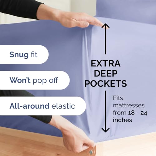 Image of Extra Deep King Sheet Set - 6 Piece Breathable & Cooling Sheets - Lavender | Hotel Luxury Bed Sheets Set, Easy & Secure Fit, Ultra-Soft, Wrinkle & Fade Free, Comfy Sheets Set with Extra Deep Pockets