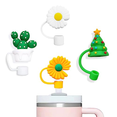 YAYAYOUNG 4Pcs Straw Covers Cap Toppers Compatible with Stanley 30&40 oz Tumbler Cups,Reusable Cute Silicone Straw Tips Lids Protectors for 0.4 in/10mm Stanley Cups Straws Accessories