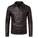 Jueshanzj Jaqueta masculina de couro slim fit forrada com lã grossa para motociclista, Café, M