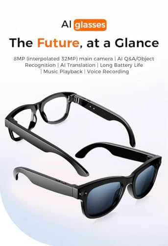 Image of AI Smart Video Glasses with 8MP HD Camera | Live Language Translation, Smart Object Recognition, Bluetooth Calls & Voice Assistant | Comes with 3 Interchangeable Lenses for All-Day Use