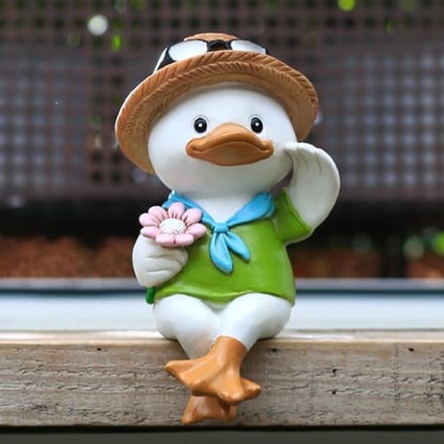 Owmell KT-YZ01 Cartoon Duck Garden Statue, Cute Sitting Duck Statue Figurine For Shelves Outdoor Garden Decor Yard Patio Lawn Decoration Ornament 7 Inch cover