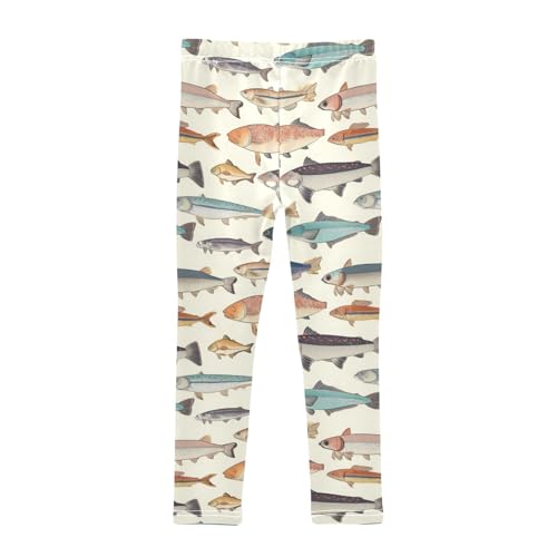Girls Leggings Fishes Vintage Kids Length Leggings Pants Toddler Athletic Soft Tights Trousers 4T2