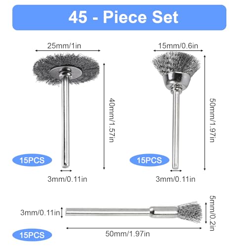 ANBOWEI Mini Wire Brush Set, 45pcs Small Drill Steel Wire Brush Bits Compatible with Dremel Rotary Tool Accessories, 3mm Shank Wheel Cleaning Metal Brushes for Removal Rust Paint Polishing 4 ANBOWEI Mini Wire Brush Set, 45pcs Small Drill Steel Wire Brush Bits Compatible with Dremel Rotary Tool Accessories, 3mm Shank Wheel Cleaning Metal Brushes for Removal Rust Paint Polishing - Image 4